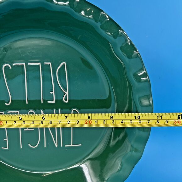 Rae Dunn  Artisan Collection By Magenta Green Jingle Bells Pie Dish #181 - Picture 3 of 6